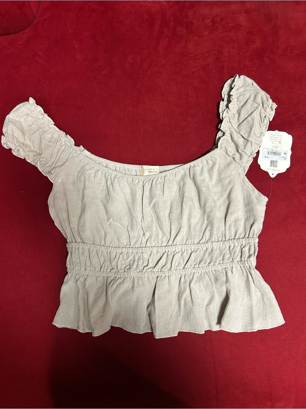 Altar'd State Light Beige Ruffled Crop Tank - Picture 10 of 10